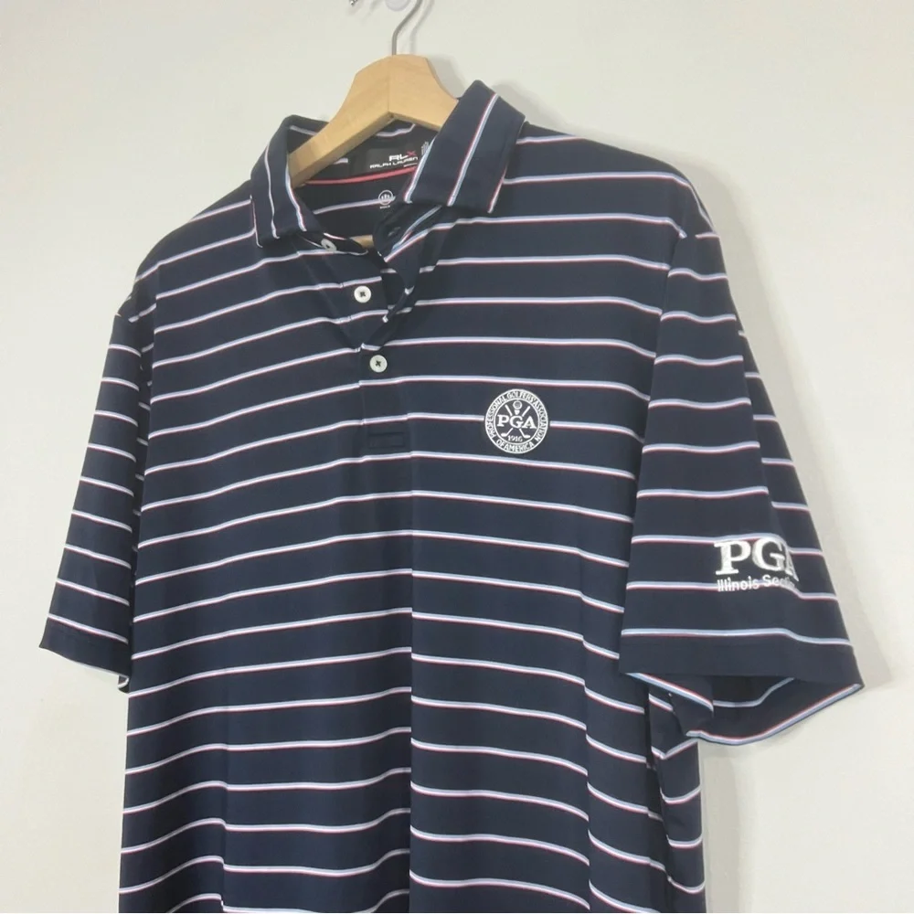 Ralph Lauren RLX Navy/Red/White Striped Golf Polo Large